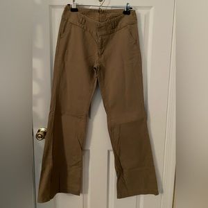 Khaki wide leg pants with stripe pattern detail